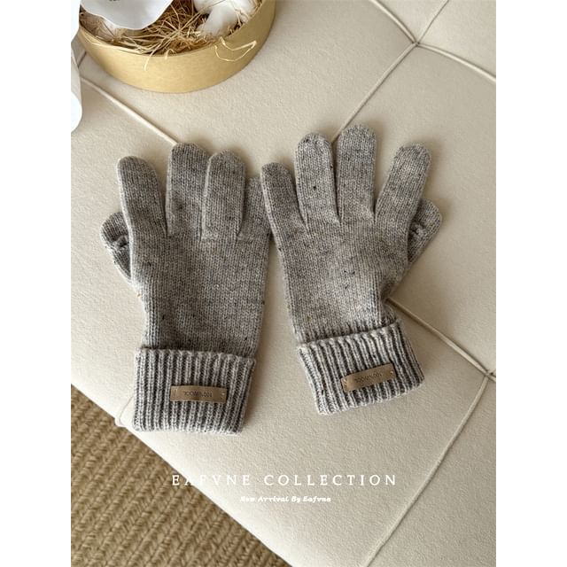 Wool Knit Applique Gloves Lettering Touchscreen