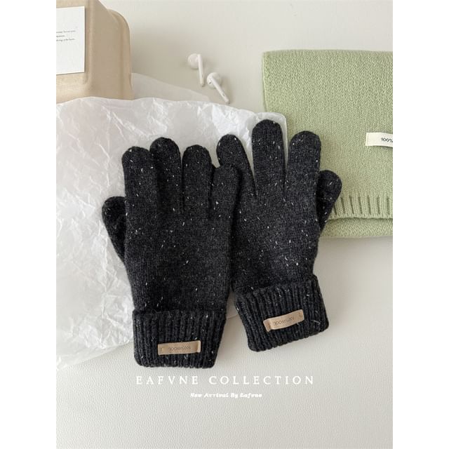 Wool Knit Applique Gloves Lettering Touchscreen