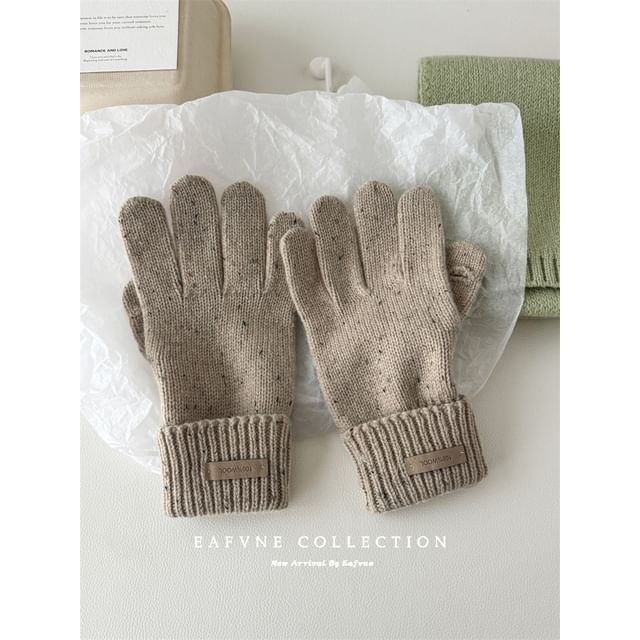 Wool Knit Applique Gloves Lettering Touchscreen