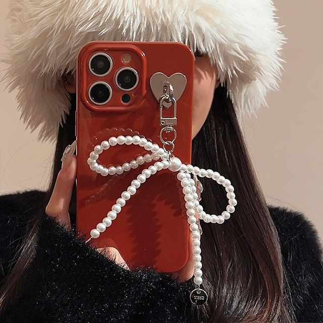 Charm Bow Faux Phone Case Pearl