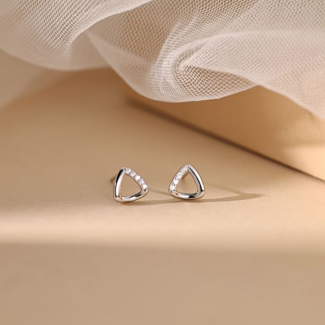 Sterling Designs) Earring Geometric Rhinestone Silver (Various Stud