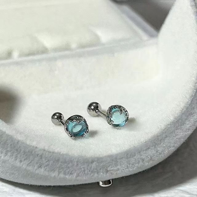 Sterling Gemstone Barbell Silver Earring Faux