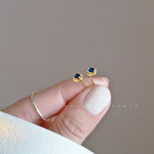 Earring Stud Silver Rhinestone Sterling