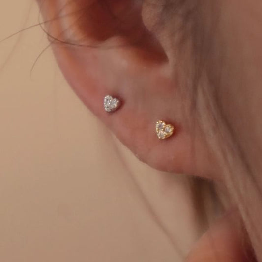 Heart Sterling Barbell Rhinestone Silver Earring