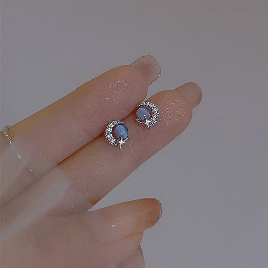 Silver Sterling Moon Earring Stud