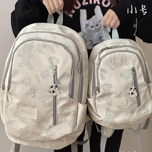 Bear Print Multi-Pocket Backpack / Bag Charm / Set