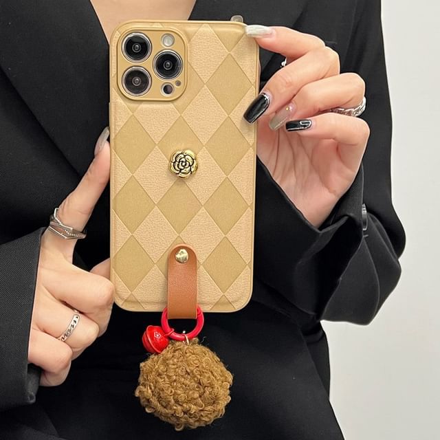 Rose Bell Phone Pom Case Argyle