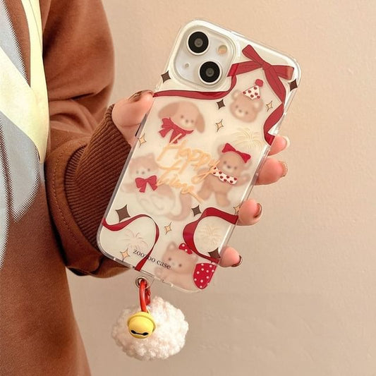 Ribbon Bell Phone Case Animal Pom