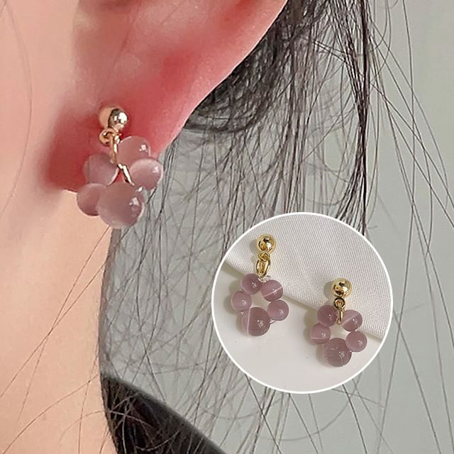 Beaded Gemstone Drop Earring Clip-On