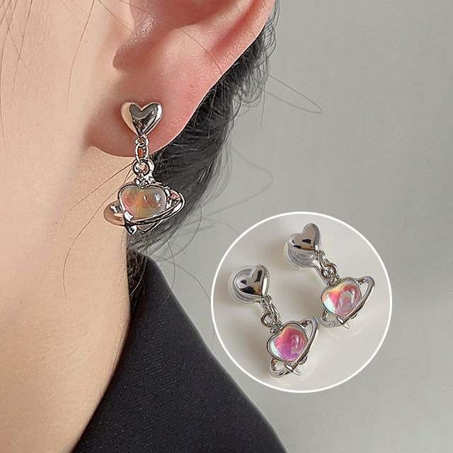 Heart Drop Earring Gemstone Clip-On