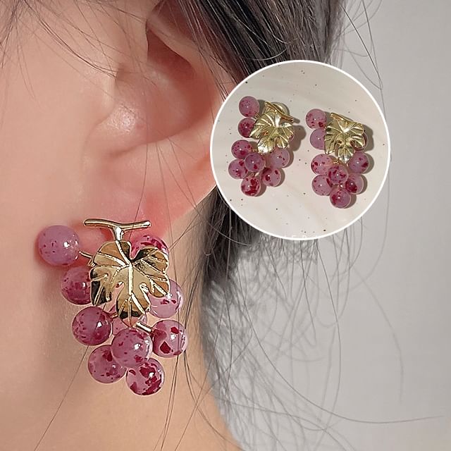 Earring Grape Gemstone Drop Clip-On