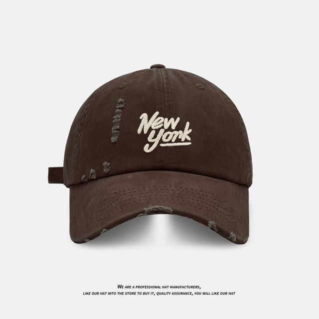 Embroidered Lettering Cap Distressed Baseball
