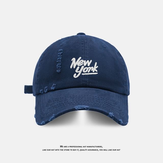 Embroidered Lettering Cap Distressed Baseball