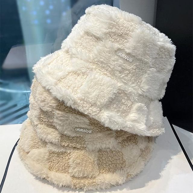 Lettering Plaid Hat Bucket