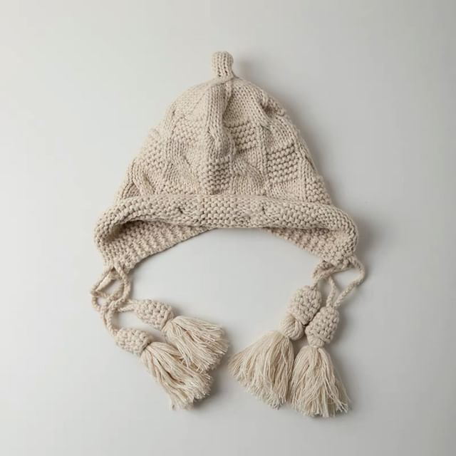 Tasseled Bonnet Hat Knit