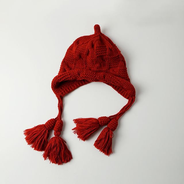Tasseled Bonnet Hat Knit