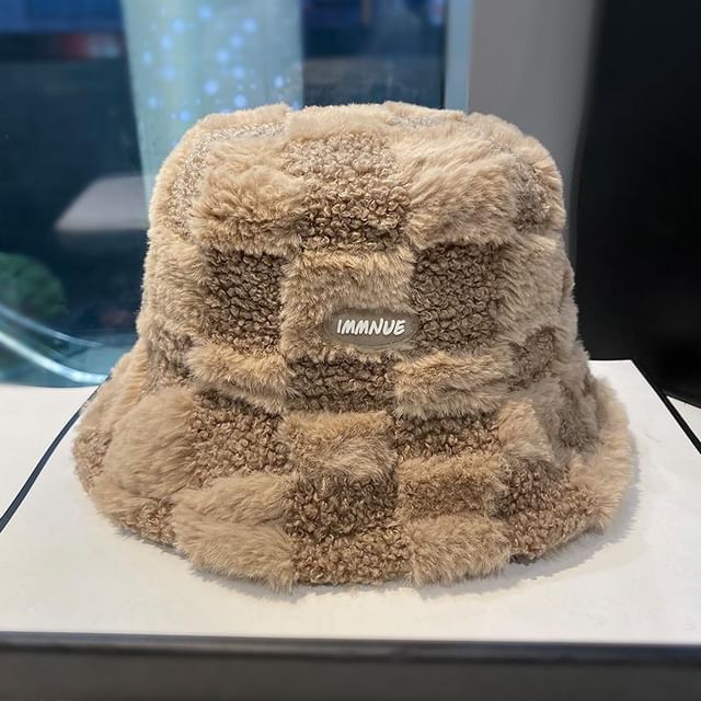 Lettering Plaid Hat Bucket