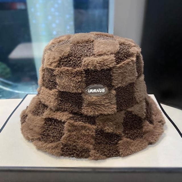 Lettering Plaid Hat Bucket