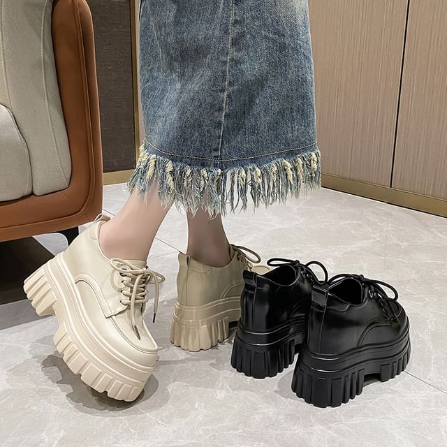 Derby Lace-Up Platform Chunky Shoes Heel