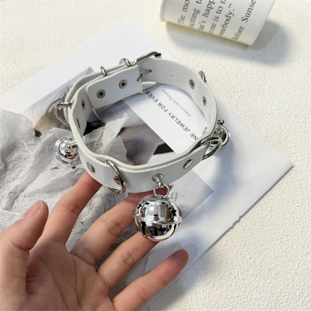 / Faux Choker Leash Bell Leather