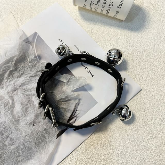 / Faux Choker Leash Bell Leather