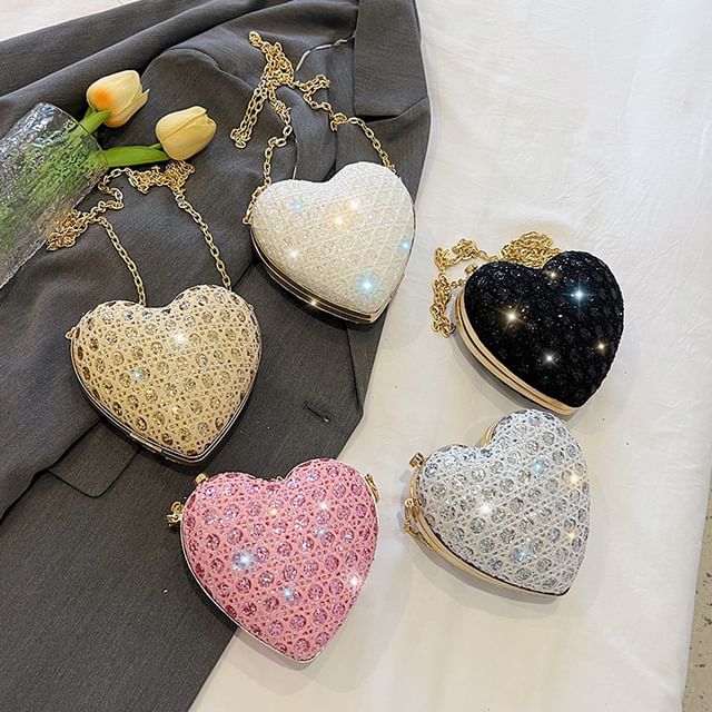 Heart Rhinestone Crossbody Bag