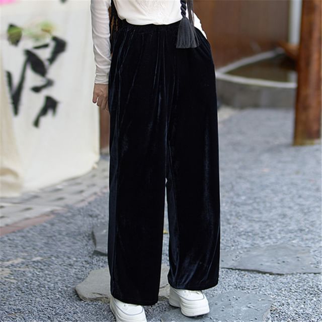 High Waist Velvet Wide Leg Pants