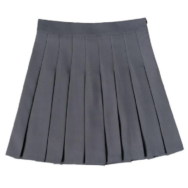Mini Plain High Pleated Waist Skirt A-Line