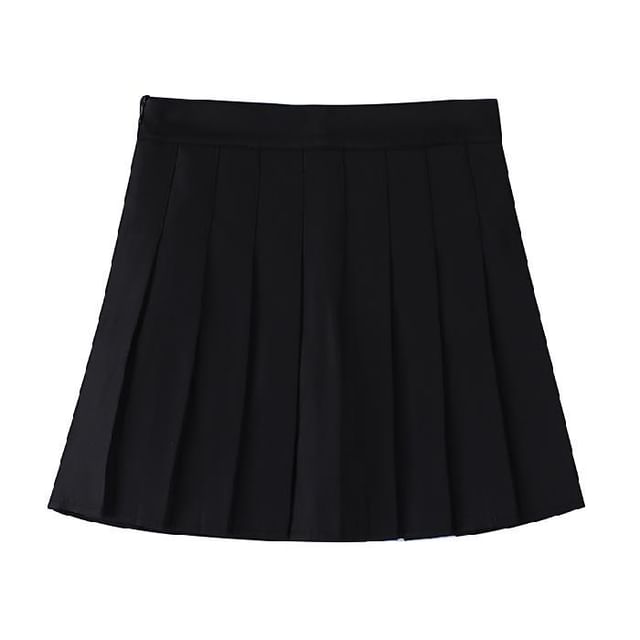 Mini Plain High Pleated Waist Skirt A-Line