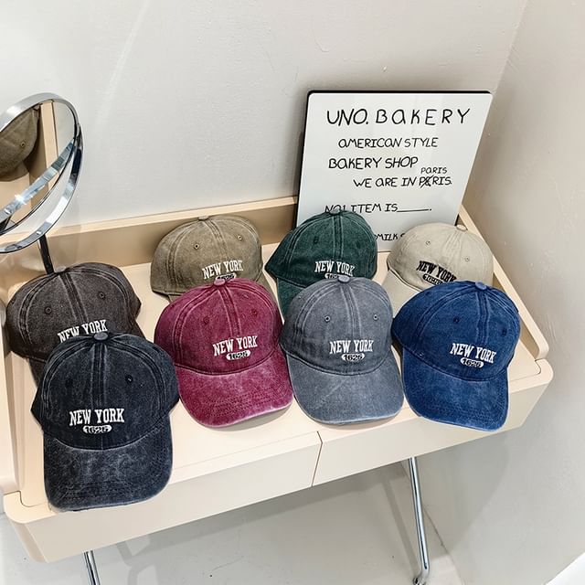 Cap Washed Lettering Baseball Embroidered