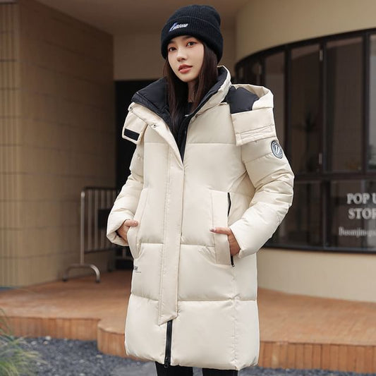 Hooded Padded Zip-Up Long Parka