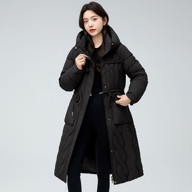 Hooded Padded Zip-Up Long Coat