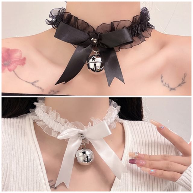 Lace Ribbon Bell Pendant Choker
