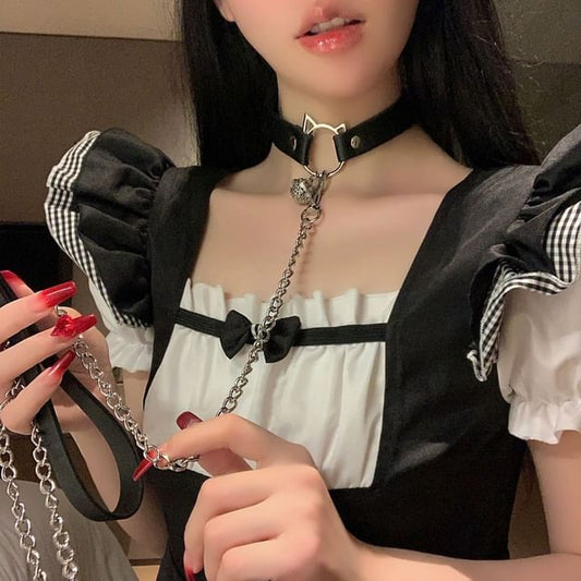 Choker Faux / Leather Alloy Leash Cat
