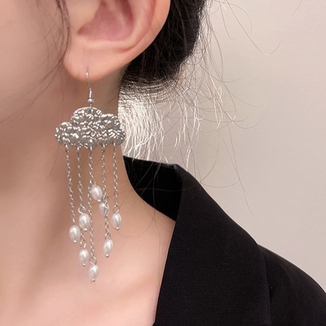 Stick Alloy Earring Hair Pearl / Floral Chandelier Faux