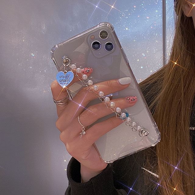 Phone Pearl Strap Case Heart Faux