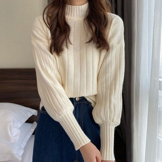 Mock Plain Ribbed Sweater Neck