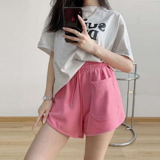 Drawstring Plain Shorts Waist Sweat