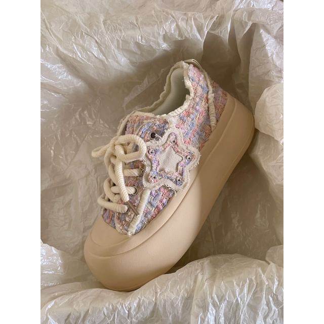 Platform Star Applique Tweed Sneakers