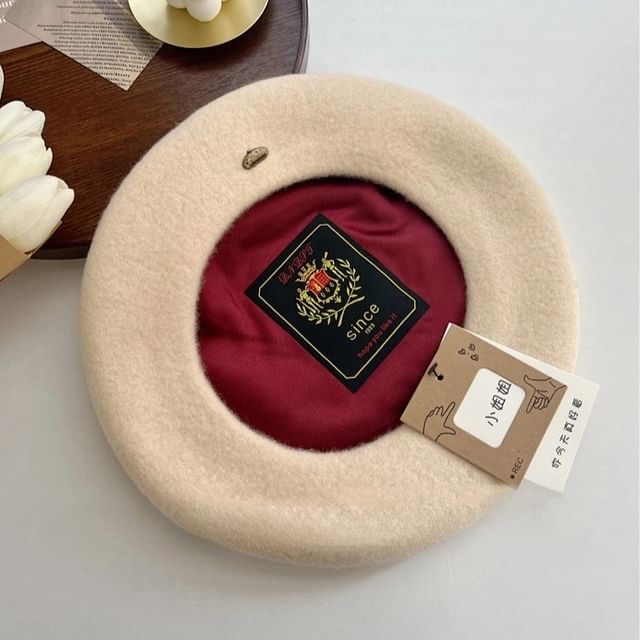 Beret Metal Plate Wool Hat