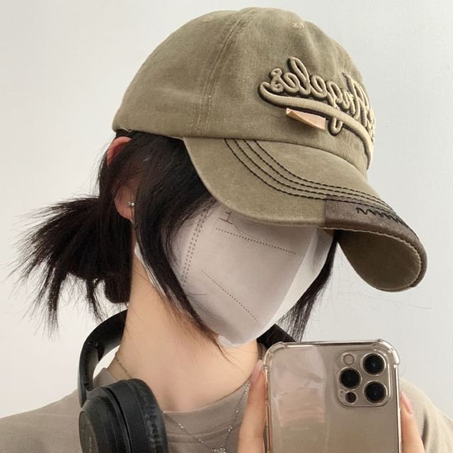 Washed Baseball Lettering Cap Embroidered