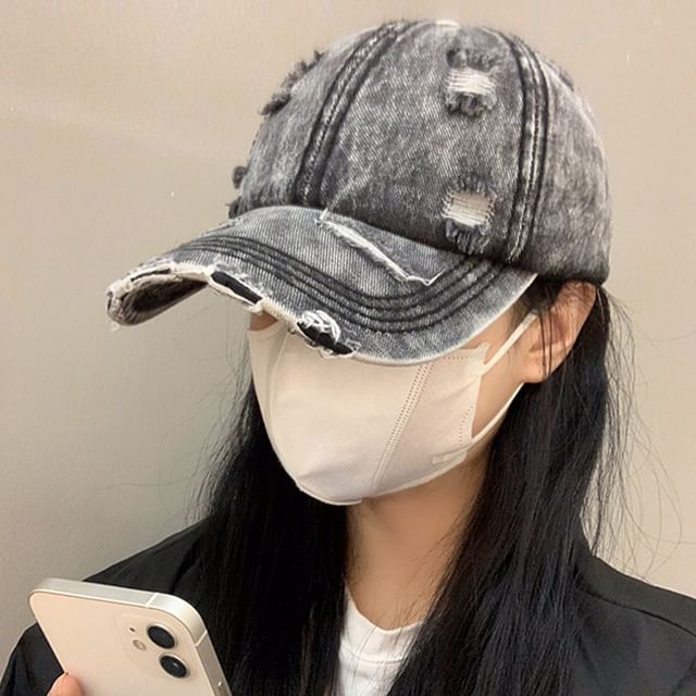 Cap Distressed Denim Baseball Washed