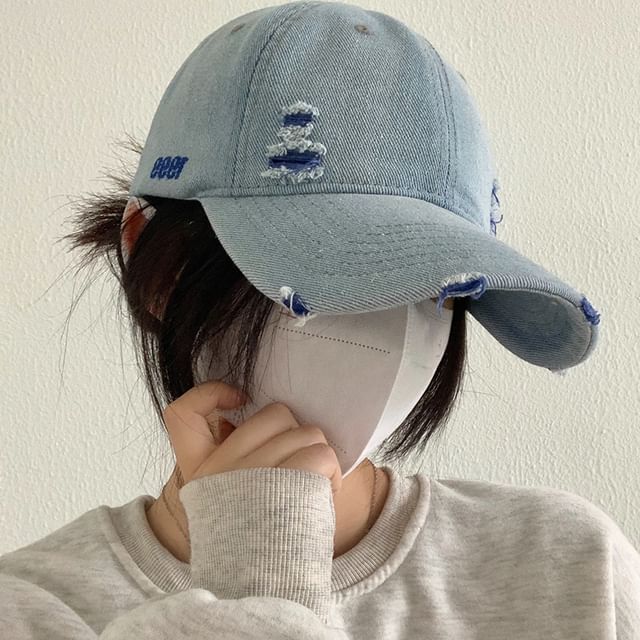 Baseball Washed Denim Cap Distressed