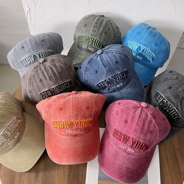Lettering Baseball Cap Washed Embroidered