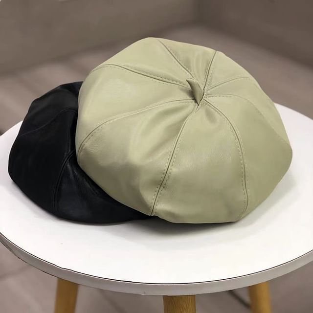 Beret Leather Plain Faux