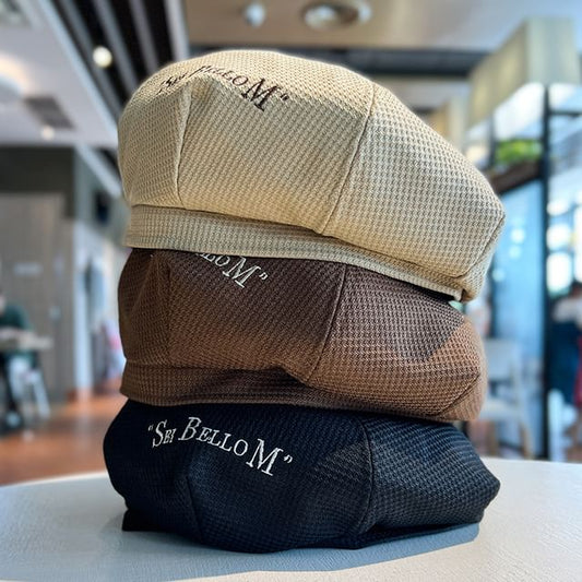 Embroidered Lettering Beret Waffle