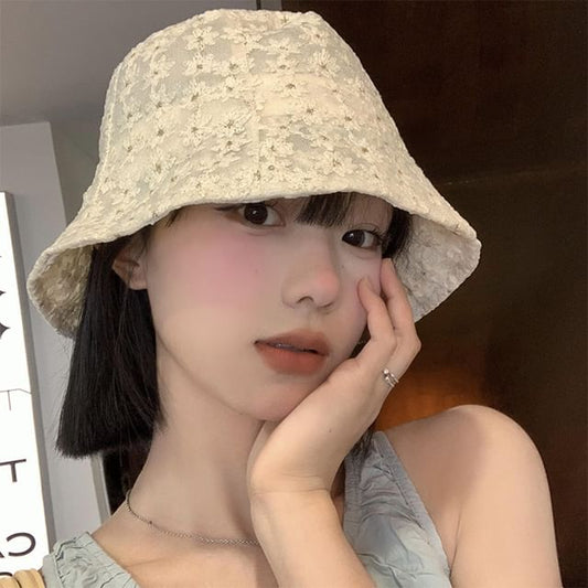 Bucket Embroidered Floral Hat