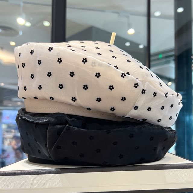Floral Mesh Print Beret