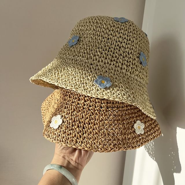 Floral Bucket Straw Accent Hat