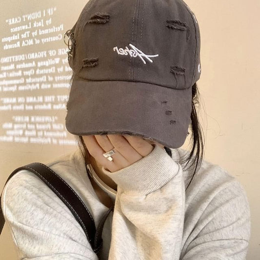 Embroidered Distressed Lettering Cap Baseball